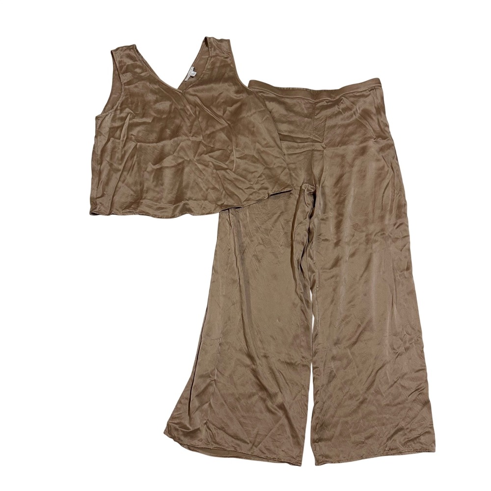 Lunya 100% Silk Womens PJ Lounge set side Slit pants and tulip back top XL